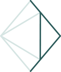 Der Kristall aus dem Logo von reframe yoga mit abstraktem hervorgehobenem Buchstaben "A" für Akzeptanz