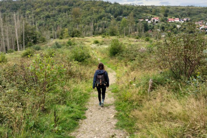 Tatjana auf einem Wanderweg in der Natur repräsentativ für unsere innere Reise mit Yoga